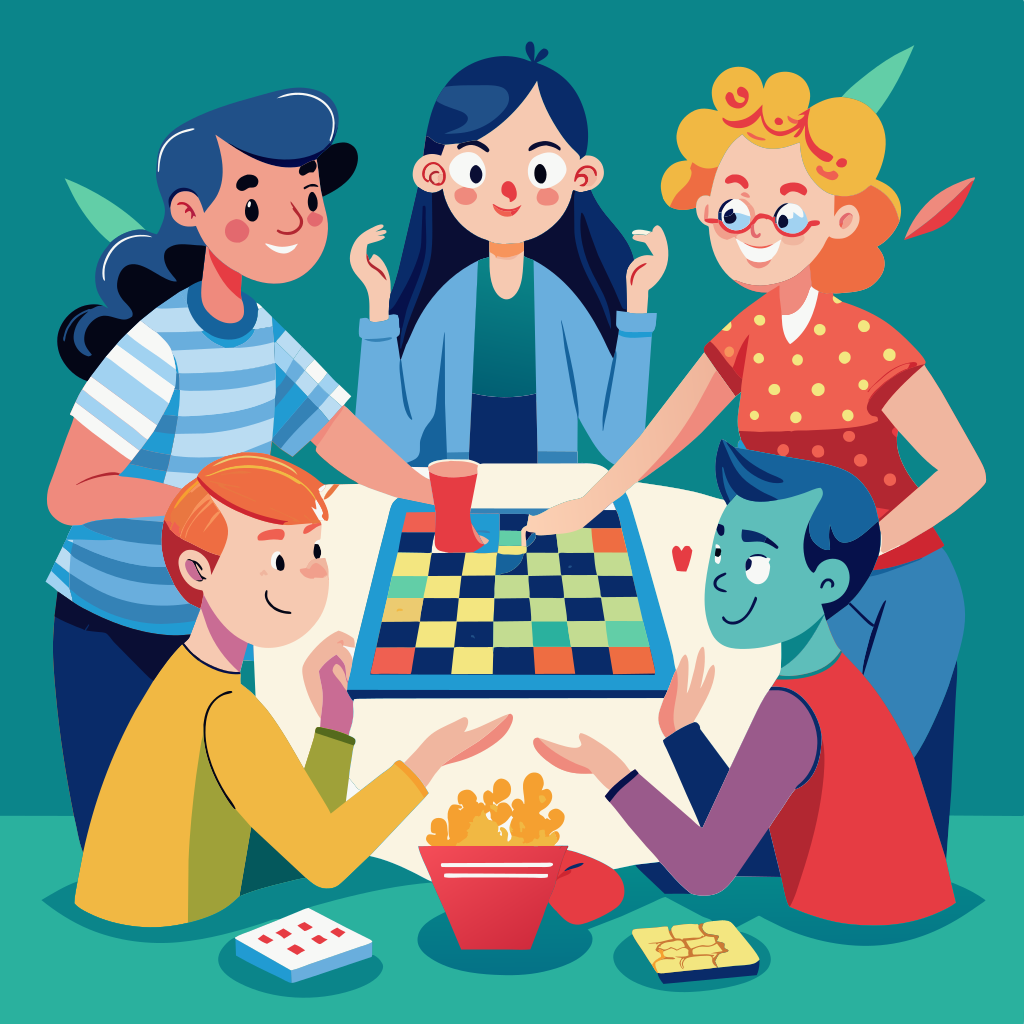 A Group Of Friends Playing A Board Game With Pieces Forming A