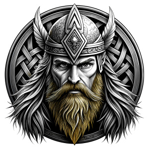 walhalla, viking warrior,  runics face, black work, white backrounds