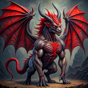Devil wings monster body Thorn tail  dark black Dragon walking on 4 legs Old Muscular
Available in black and red