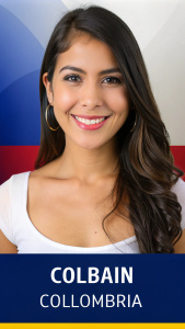 mujer de 28 años colombiana, con un rostro feliz