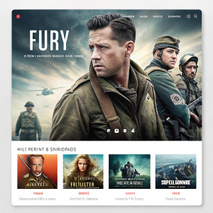 Website screenshot featuring movie poster for Fury. Set in April 1945. Directed by David Ayer. Featured alongside other French films such as Mommy, Saint-Laurent, and Hipocrate.