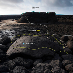 Interactive map of Isla Nublar, the setting of Jurassic Park. Detailed paths and landmarks clearly marked.