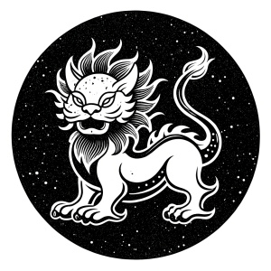 Chinese lion awakening, cute lion, black and white LOGO, frontal lion head