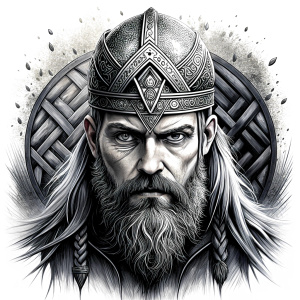 walhalla, viking warrior,  runics face, black work, white backrounds