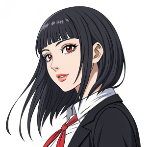 Miri Youbami from Kakegurui, digital artwork. Modern hairstyle, feminine face, simple colors, stark contrast with white backdrop, anime-inspired