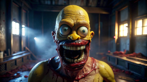 Demon Homer Simpson, He looks very crazy, extremely creepy, Location Dark Room 