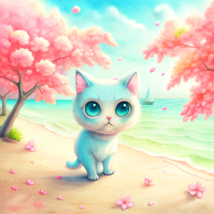 bigeye cute cat on beach ,sakura 