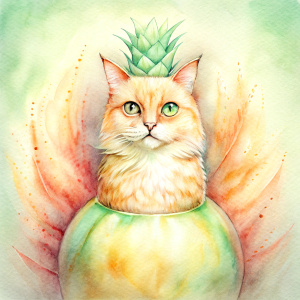 bigeye realistic cat on pineapple