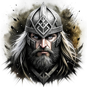 walhalla, viking warrior,  runics face, black work, white backrounds