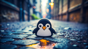 Wallpaper minimal "LINUX" Logo, in the style of street art aesthetic, cute cartoonish designs, photo-realistic techniques, dark red, Childhood and Arcadia, anime aesthetic, cartoon-like