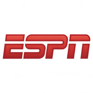 Modern, sleek logo for ESPN, a premier sports network. Bold, capitalized letters 'ESPN' in vibrant red against pristine white background. Designed for instant recognition in the sports broadcasting industry.