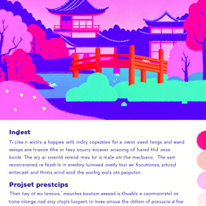 Screenshot of a webpage showcasing Unreal Engine 4. Japanese-inspired virtual landscape. Descriptive text discusses project progress and technical details.