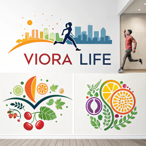 Dynamic and modern logo designs for Viora Life. Vibrant colors, various shapes, and styles.
