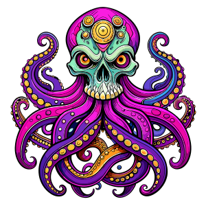octopus, intricate, full color tattoo design on white background