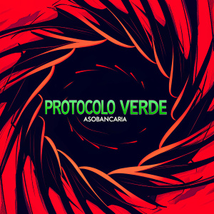 A vibrant logo design for Asobancaria featuring a swirling green and yellow pattern. Bold text 'Protocolo Verde Asobancaria' in green.