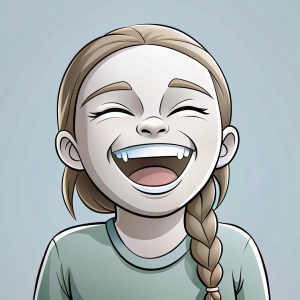 Greta thunberg laughing loudly, hand drawn, simplified, Rick and Morty style cartoon style