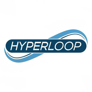 Logo for the Hyperloop, sleek and modern design. Blue color scheme with a looped element. Minimalistic font.