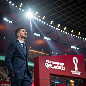 Mason Mount, dressed in a formal suit, at the FIFA World Cup Qatar 2022 opening ceremony.