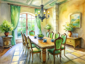 a sketch of a provence dining room