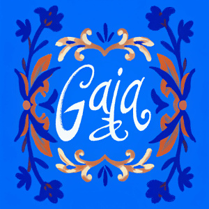 Gaia logo, elegant script font, vibrant teal and gold color scheme, intricate and detailed design