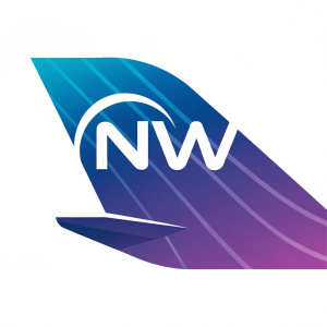 Northwest Airlines logo reimagined. Gradient blue and purple hues, sleek and modern design.