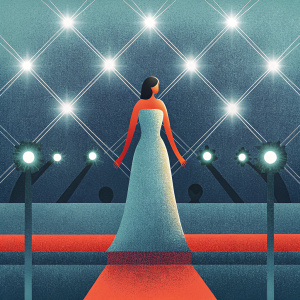 Liu Wen at the MET Gala. Dazzling red carpet event, wearing a shimmering, beaded gown. Poses confidently among flashing cameras and bright lights.