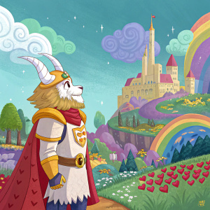A vibrant digital painting featuring Asgore from Undertale, set against a fantastical, pixel-art inspired landscape.