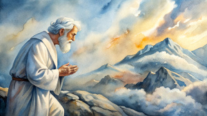 In the Bible, in ancient times, Elijah with short white hair went up to the top of Mount Carmel, knelt down, put his face between his knees, and spoke to his servants