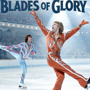 Digital illustration for 'Blades of Glory' DVD release featuring Will Ferrell and Jon Heder in mid-action scene.