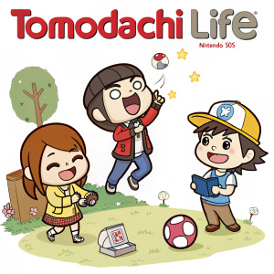 Cartoon characters from Tomodachi Life game, showcasing diverse poses and expressions. Game title and Nintendo 3DS logo prominently displayed.
