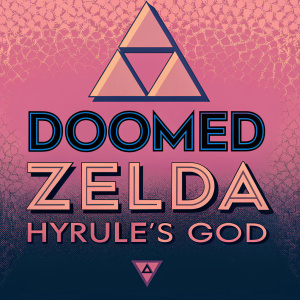 Modern logo for the game 'Doomed Zelda: Hyrule’s God', featuring a golden emblem and sleek text on a textured green background. The font is clean and contemporary, ensuring high recognizability and memorability.