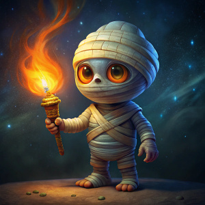 curious little mummy with a torch