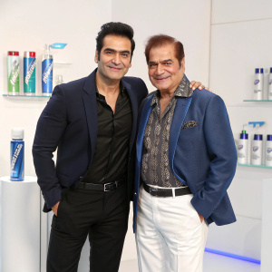 Arbaaz Khan and Salim Khan posing with Gillette branding. Event theme revolves around hygiene and grooming.