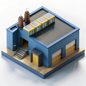 3D Render of an Isometric Industrial Warehouse, on isolated white background