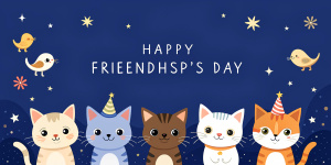 Design for Friendship Day, Happy cats, minimalist style, design template, horizontal.