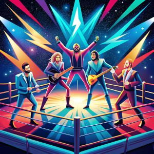 hulk hogan, macho man randy savage, ultimate warrior and andre the giant as a rock band