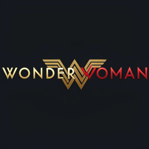 Design concept for Wonder Woman film title. Modern, sleek typography and minimalist logo. Vibrant color scheme with gold and red