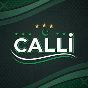 Logo featuring the word 'CALLI' with sleek, modern Arabic script. Dominated by bold green accents and minimalist design.