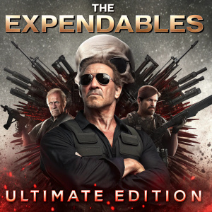 DVD cover for 'The Expendables: Ultimate Edition'. Featuring Sylvester Stallone and team of elite warriors. Skull and weaponry dominate the design. Action-packed movie special 2-disc version.
