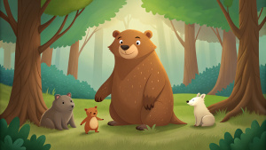 a bear take care the other animals in the forest, kid story