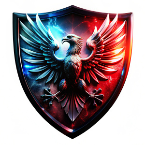 futuristic 3D Coat of arms, logo, an eagle, mystical, dynamic and aesthetic, 3D color effects, edgy and modern