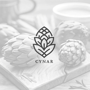 The CYNAR logo, a stylish design centered around an artichoke. Brand name 'CYNAR' written in simple, modern font below the emblem. A sleek and contemporary look.