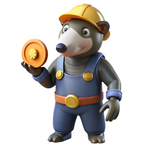 an anteater in an electrician's suit holding a large coin in his paw