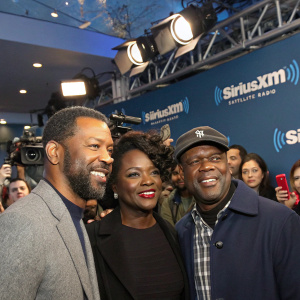 Stars from 'Fences' gather at SiriusXM's downtown studio for a special event. Crowd of fans and media in the background.