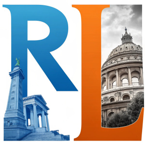 Comparison between the letters 'R' and 'L'. Sans-serif font, bold design, contrasting colors