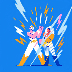 Rasmus Bom Andersen's digital art for Aeraco's 'We Will Rock You'. Vibrant colors and abstract shapes. No background
