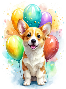 Cute corgi with balloons