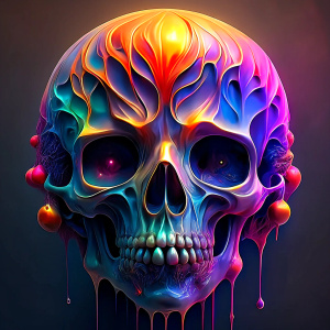 Colorful Melting Skull line, white background