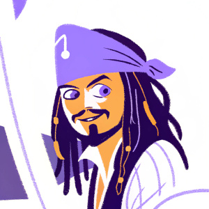 Close-up of Johnny Depp as Jack Sparrow, with his iconic facial hair and expressive eyes.