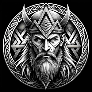 walhalla, viking warrior,  runics face, black work, white backrounds